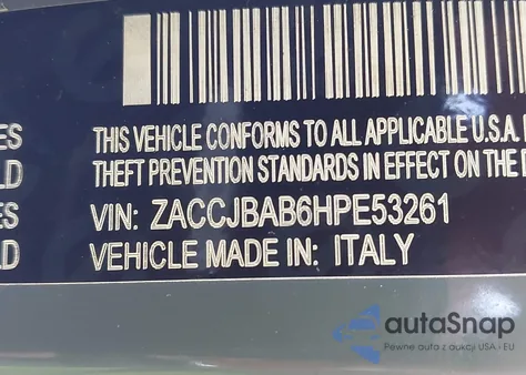 2017 Jeep Renegade Sport 4X4 z USA, uszkodzony, nr VIN ZACCJBAB6HPE53261